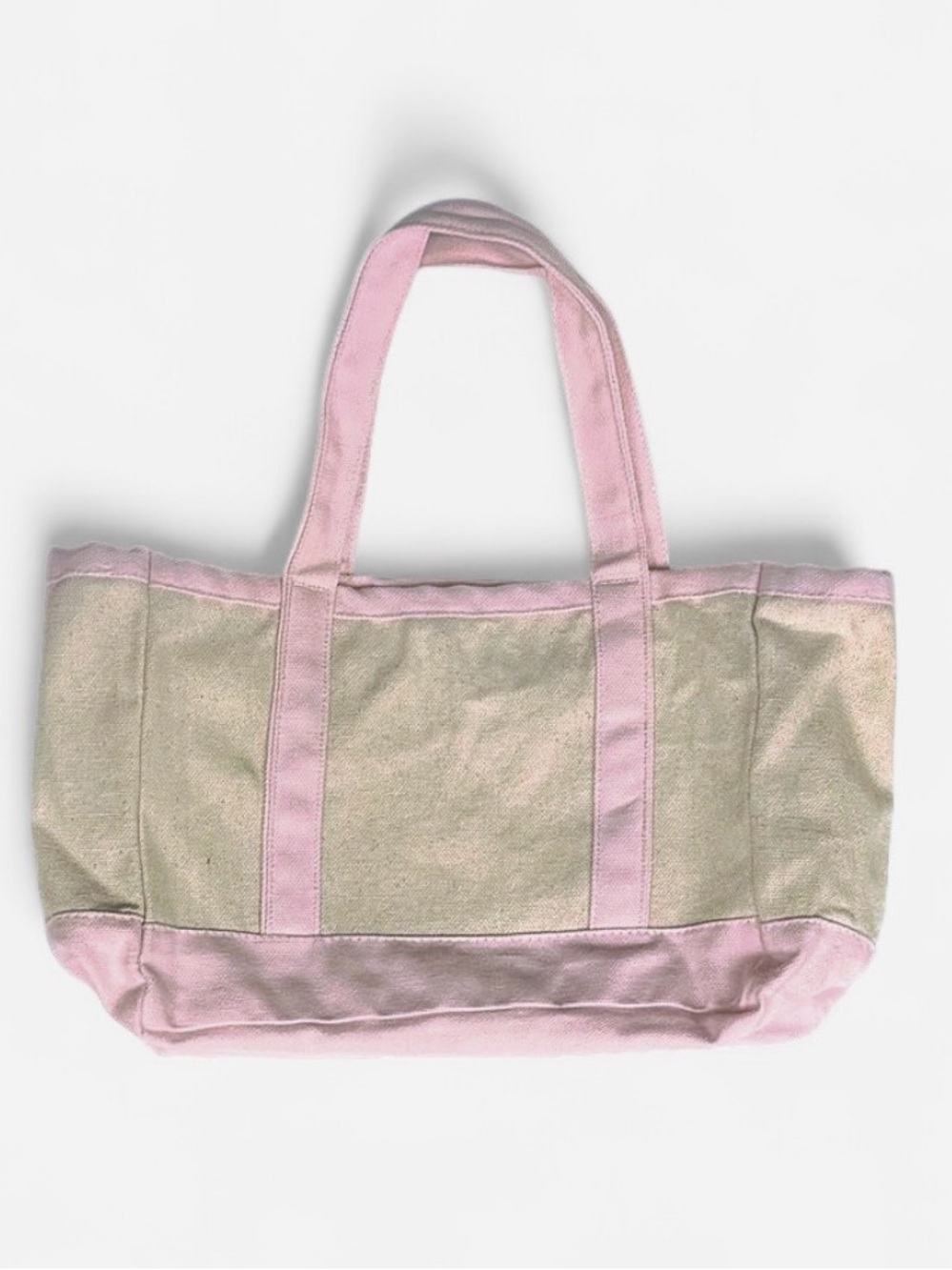Mini Pink and beige canvas tote bag with pink trim